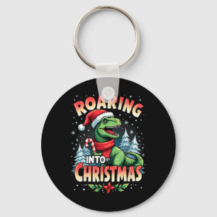 Roaring Into Christmas Kids Girls Funny Dinosaur X Key Ring