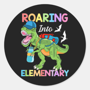 Roaring Into Elementary Dinosaur Boys Girls Byck T Classic Round Sticker