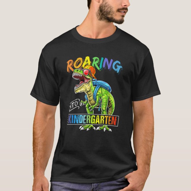 Roaring Into Kindergarten Dinosaur Backpack Back T T-Shirt (Front)