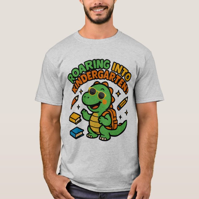 Roaring Into Kindergarten Dinosaur T-Shirt (Front)
