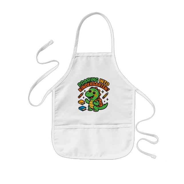 Roaring Into Kindergarten Dinosaur T-Shirt Kids Apron (Front)