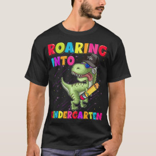 Roaring Into Kindergarten Funny Dinosau Roaring T-Shirt