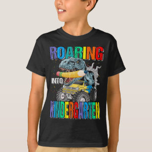 Roaring Into Kindergarten Monster Truck Dinosaur T-Shirt
