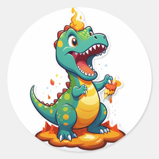 Roaring Into One – Dino Birthday Blast! Classic Round Sticker (Front)