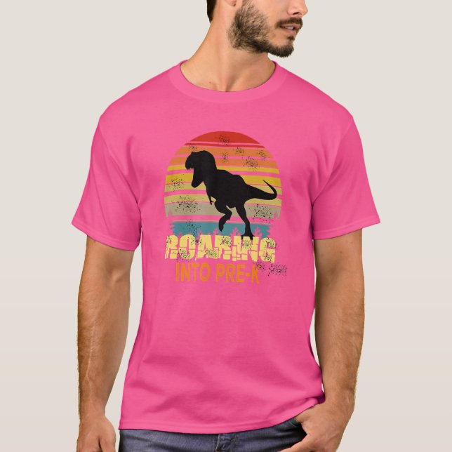 Roaring Into Pre K Dinosaur Back To School First D T-Shirt (Front)