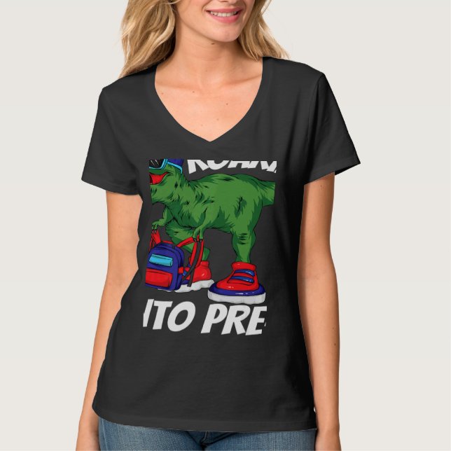 Roaring into Pre K Dinosaur Rex Back to School Kid T-Shirt (Front)