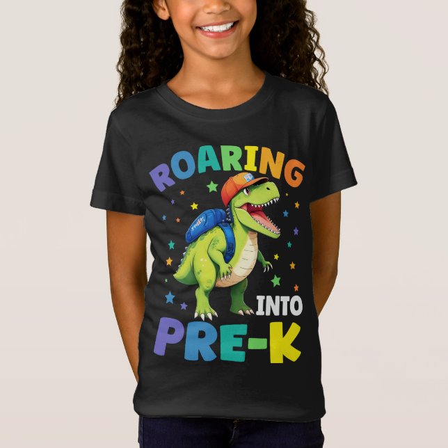Roaring Into Pre-K Dinosaur T Rex Back To School T-Shirt (Front)