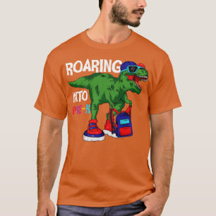 Roaring into Pre K Funny Trex Backpack graphic boy T-Shirt