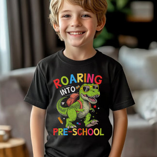 Roaring into Pre-School Dinosaur– First Day of Pre T-Shirt