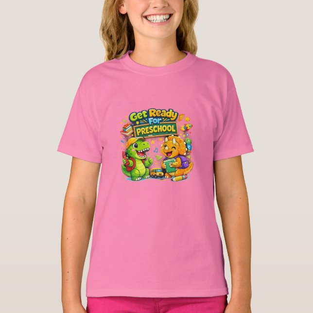 Roaring Into Preschool Cute Dinosaur Kids Back To  T-Shirt (Front)