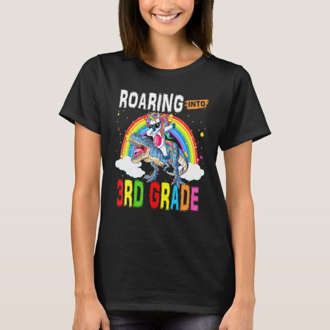Roaring Into Third Grade 3rd Unicorn Dabbing Ridin T-Shirt (Front)
