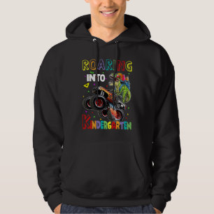Roaring Kindergarten Dinosaur Monster Truck Back t Hoodie