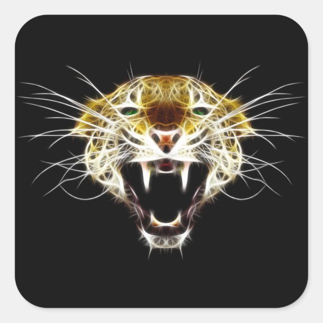 Roaring Leopard Head Cat Square Sticker (Front)