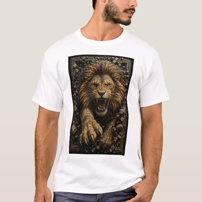 Roaring Lion – 3D Micro Mosaic  T-Shirt (Front)