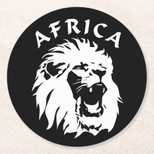 Roaring Lion Face   Africa Round Paper Coaster