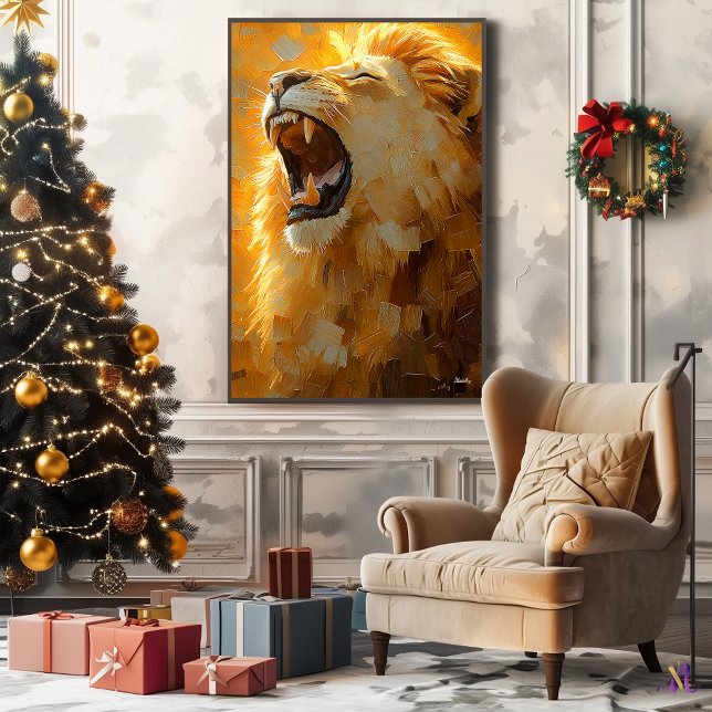 Roaring Lion in Dynamic Impasto Art Canvas Print (Creator Uploaded)