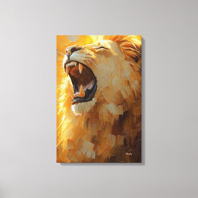 Roaring Lion in Dynamic Impasto Art Canvas Print (Front)