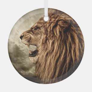 Roaring Lion: Majestic Vintage Art. Glass Tree Decoration