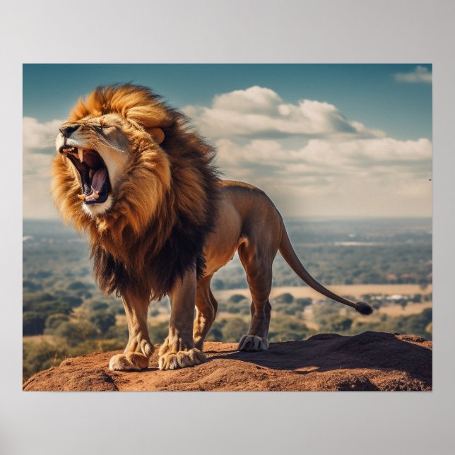 Roaring Lion on Mountain Poster (Front)