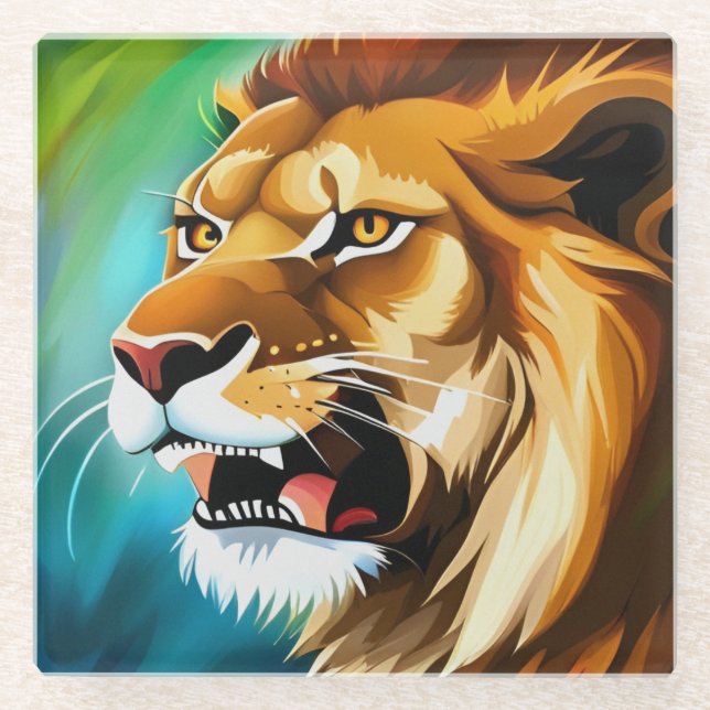 Roaring Lion Side Posed Portrait-57566 Glass Coaster (Front)
