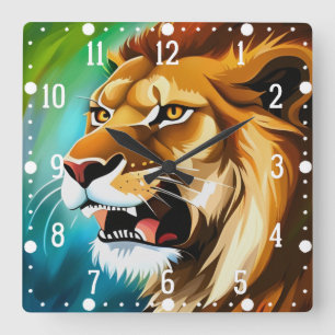 Roaring Lion Side Posed Portrait-57566 Square Wall Clock