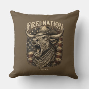 Roaring Longhorn Bull American Flag western Cushion