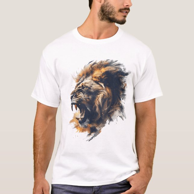 Roaring Majesty - Fierce Lion Art Design T-Shirt (Front)