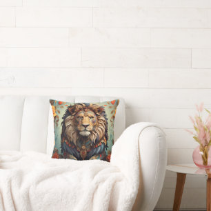 Roaring Majesty: Lion Illustration  Cushion