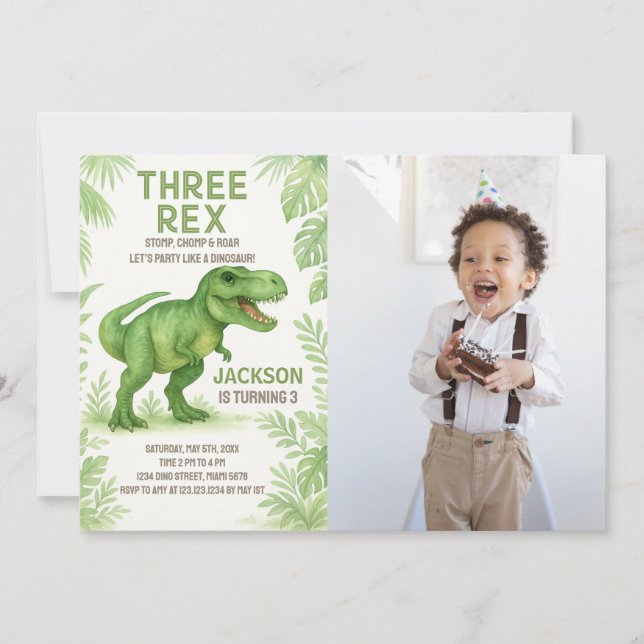Roaring Party Card for Kids with photo (Front)