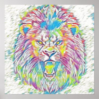 Roaring Pastel Rainbow Lion Art 