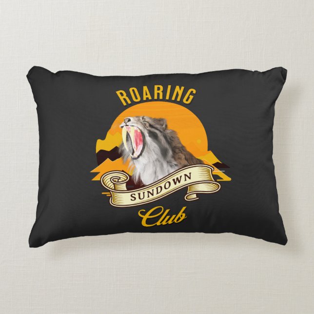 Roaring Sundown Club Sabertooth Tiger Decorative Cushion (Front)