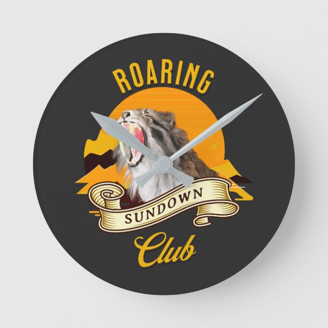 Roaring Sundown Club Sabertooth Tiger Round Clock (Front)