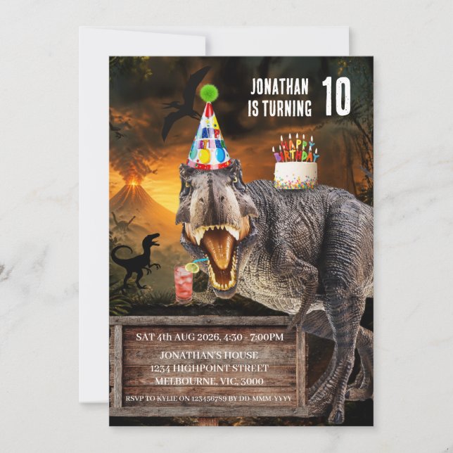 Roaring T-Rex Dinosaur Birthday Party Invitation (Front)