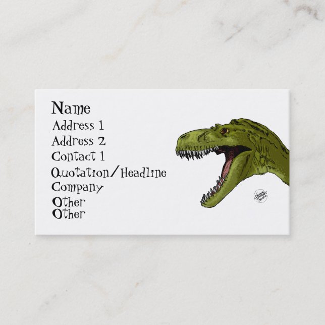Roaring T-Rex Dinosaur by Geraldo Borges Business Card (Front)