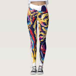 Roaring tiger: colourful head illustration. leggings