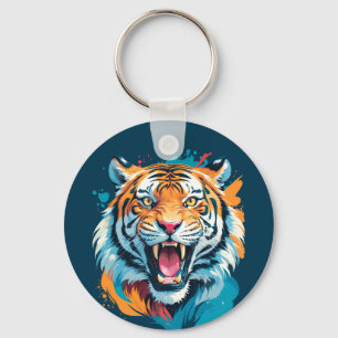 Roaring Tiger Face Key Ring