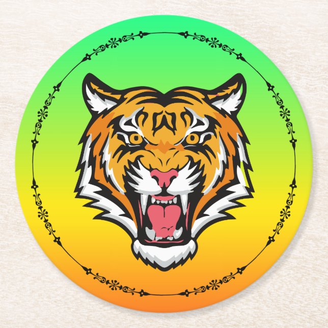 Roaring Tiger Head-25818 Round Paper Coaster (Front)