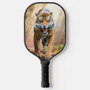 Roaring  Tiger in a Backlit Jungle Pickleball Paddle