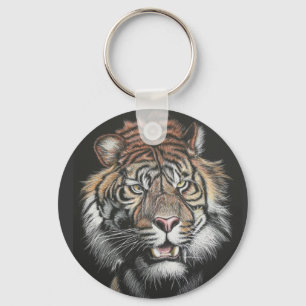 Roaring Tiger in Scratch Board Key Ring