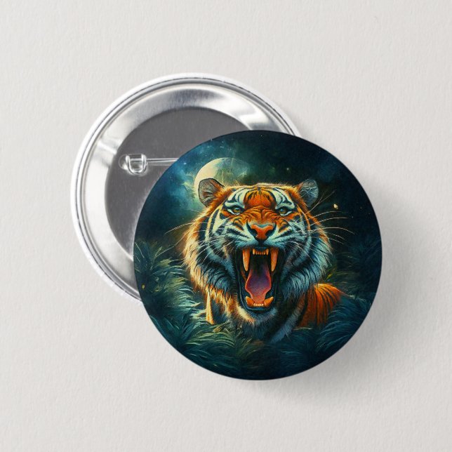 Roaring Tiger Moonlit Jungle 6 Cm Round Badge (Front & Back)