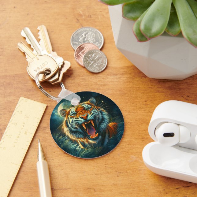 Roaring Tiger Moonlit Jungle Key Ring (Desk)