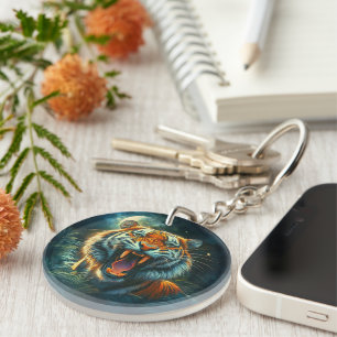 Roaring Tiger Moonlit Jungle Key Ring