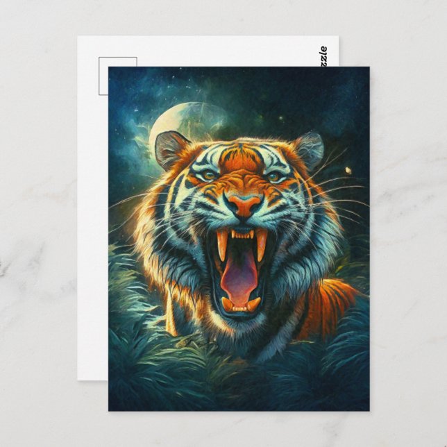 Roaring Tiger Moonlit Jungle Postcard (Front/Back)