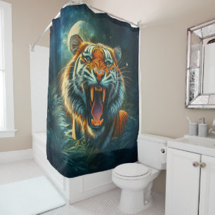 Roaring Tiger Moonlit Jungle Shower Curtain