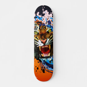 Roaring Tiger Paint Splatter Surf Wave Street Art Skateboard