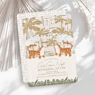Roaring Tigers Beige Chinoiserie Mahjong Party Invitation