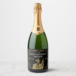 Roaring Twenties Art Deco Gangster Birthday Sparkling Wine Label