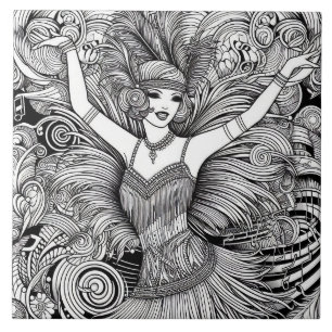 Roaring Twenties Art Deco Retro Glam Black & White Tile