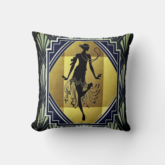 Roaring Twenties Dancing Flapper Lady Cushion (Front)