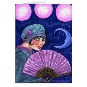Roaring Twenties Flapper Girl Fan Moon Stars